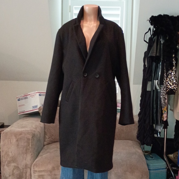 None Jackets & Blazers - Woman's Black Long Wool-Blend Overcoat